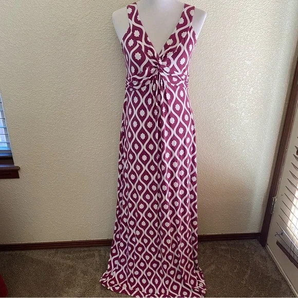 Boden Maxi Dress Long Geo Floral Print V Neck Sleeveless Purple White Twist: 10 - Picture 2 of 10